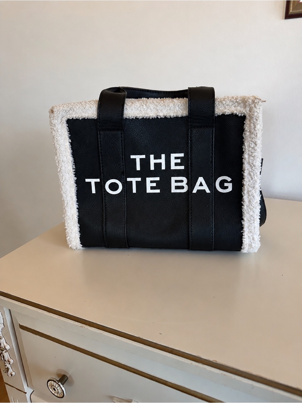 Marc Jacobs Black and White 'The Tote Bag' Shearling-Trim Tote